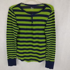 Green and Navy striped Long sleeve shirt